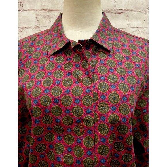 Vintage LL Bean Blouse Size 6 Floral Medallion Print Button Up Shirt - Picture 2 of 4